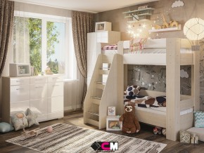 Детская Симба с двухъярусной кроватью белый глянец в Чердыни - cherdyn.magazinmebel.ru | фото